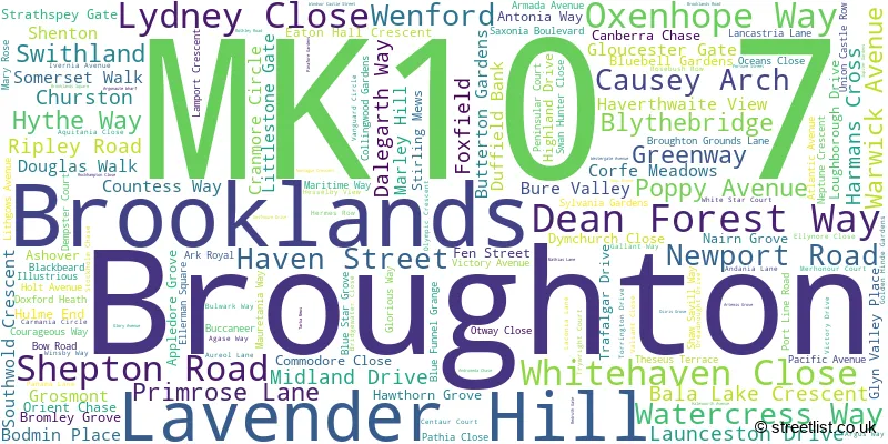 A word cloud for the MK10 7 postcode
